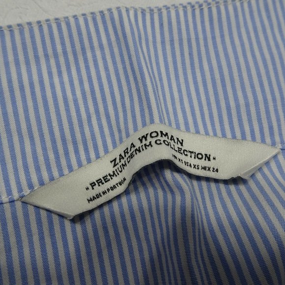 Zara Size XS Blue White Striped Shirt Bell Sleeves - Picture 8 of 10